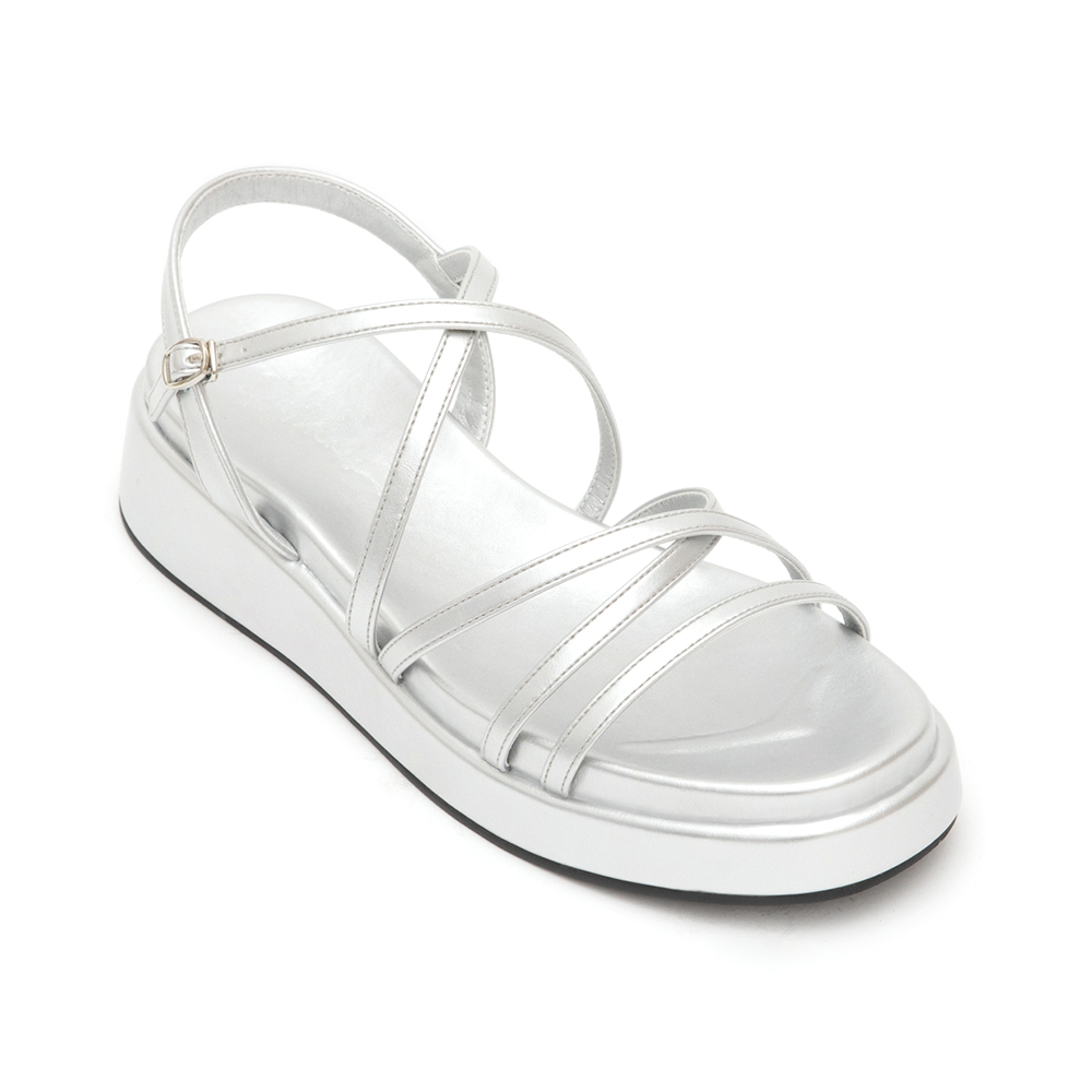 Cross-Strap Thick Sole Sandals Silver