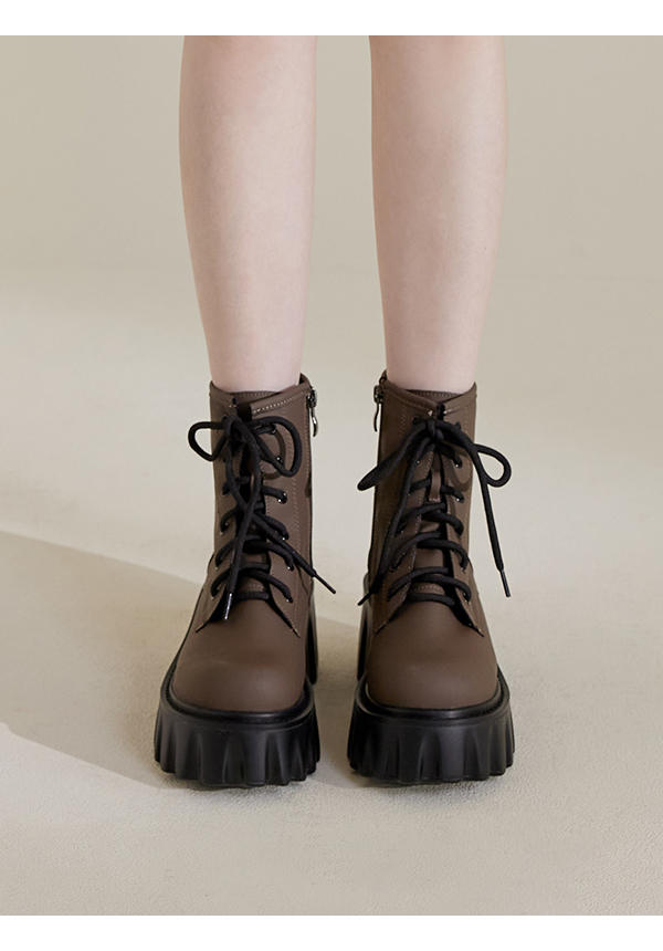 Zig-Zag Chunky Platform Lace-Up Boots Brown