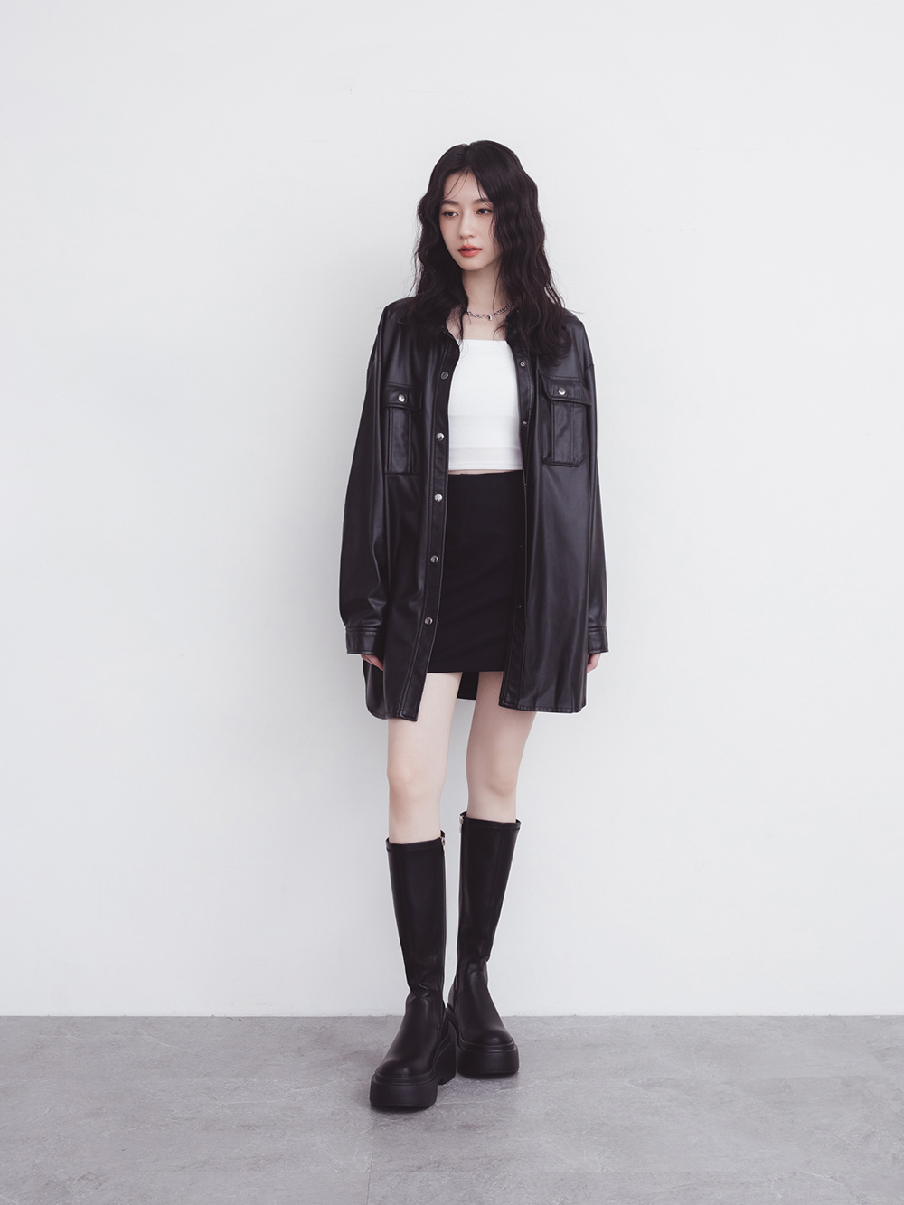 時髦大長腿．Plus級加厚鬆糕底瘦瘦長靴 時尚黑