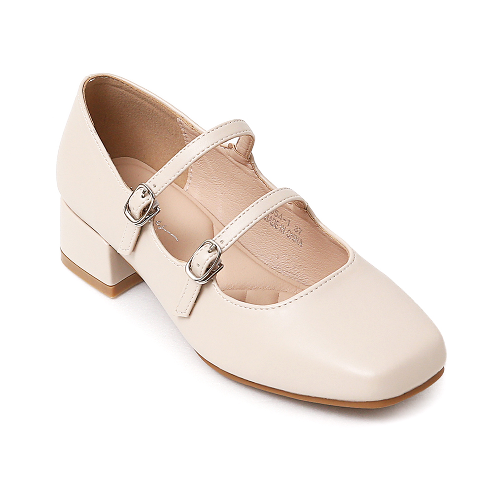 珍妮旋風．4D氣墊雙帶低跟瑪莉珍鞋 香草米