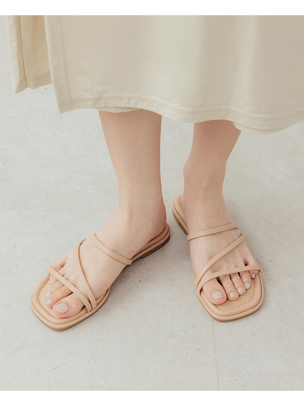 Cross Strap Flat Sandals Beige