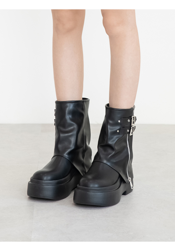 暗黑硬派Plus級加厚鬆糕底褲管短靴 黑色