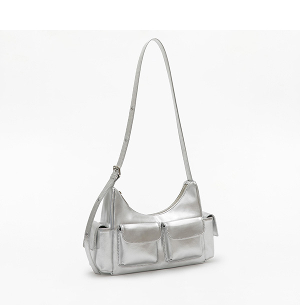 Double Pocket Sling Bag Silver