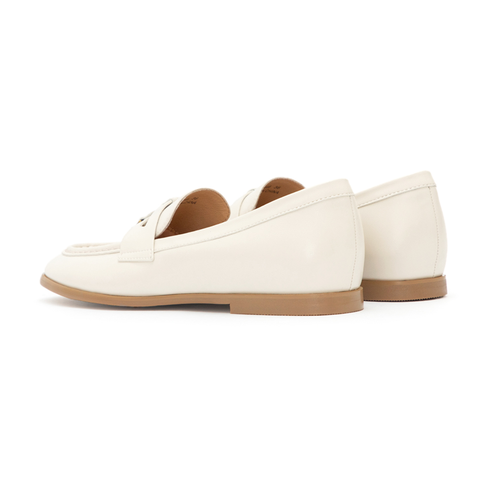 【真皮系列】親膚空氣棉平底樂福鞋 米白色