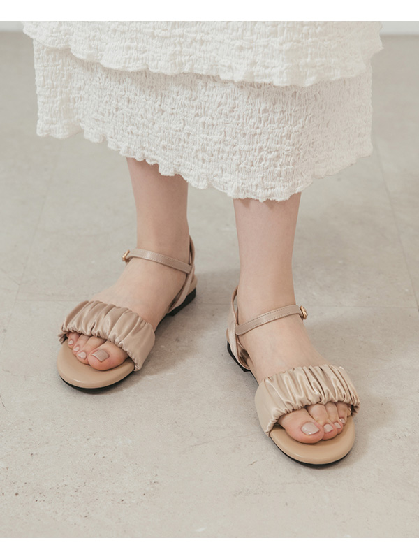 Satin Ruched Details Sandals Beige