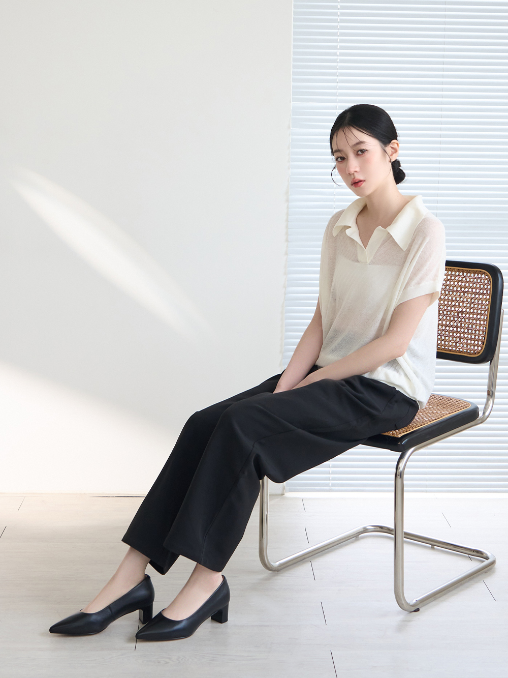 【真皮系列】4.5cm全能氣墊真皮中跟鞋 黑色