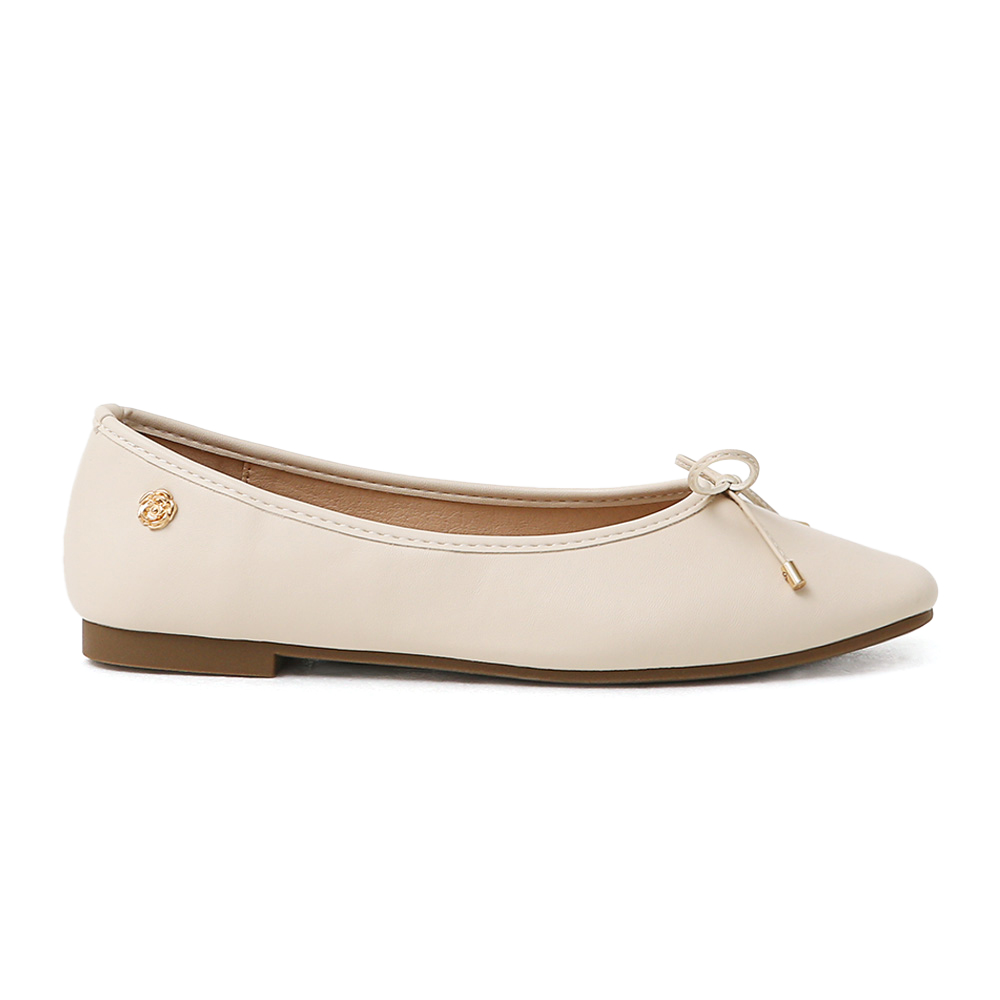 浪漫花釦．小蝴蝶結平底芭蕾娃娃鞋 香草米