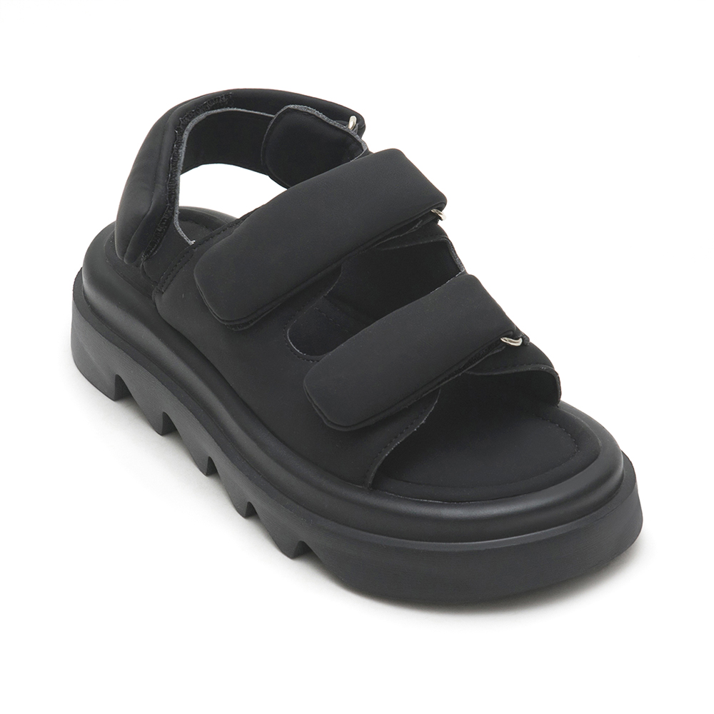 寬帶魔鬼氈空氣海綿啵啵Q軟涼鞋 黑