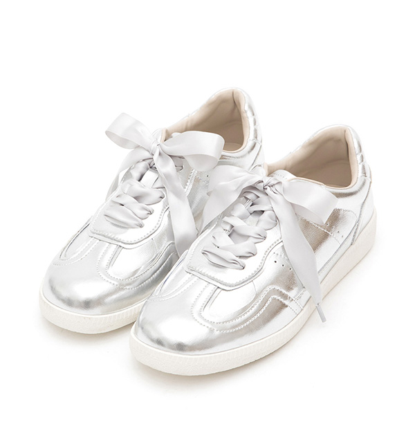 Ribbon Casual German Trainer Shoes Silver