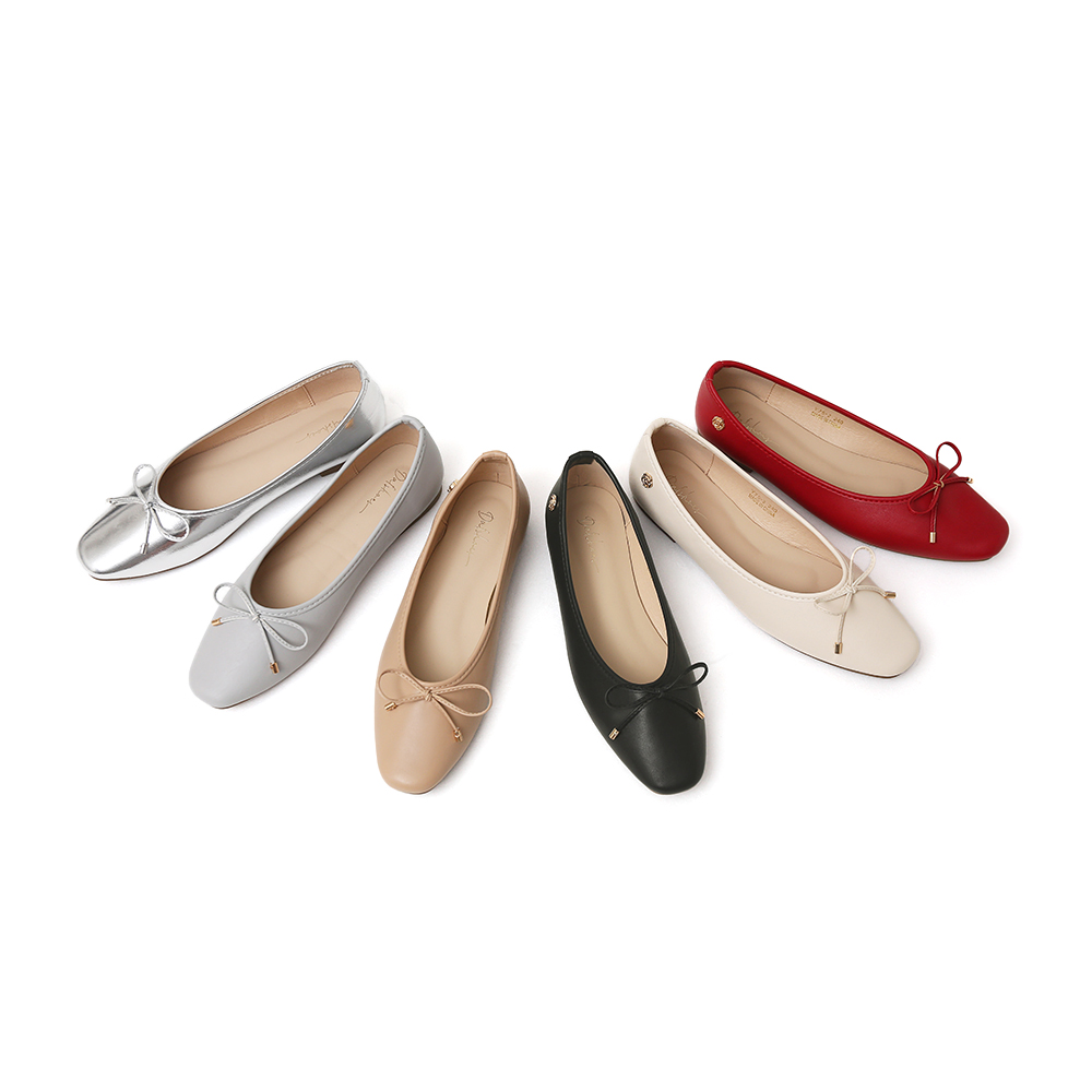 浪漫花釦．小蝴蝶結平底芭蕾娃娃鞋 魅力紅
