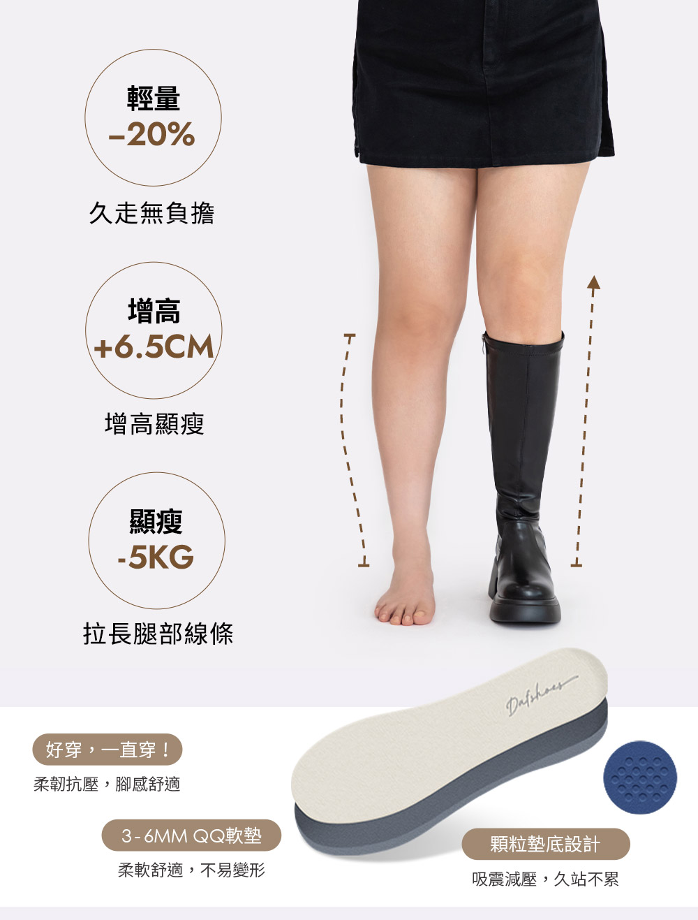 【加寬筒圍】明星舞台輕量加厚底長靴 黑色