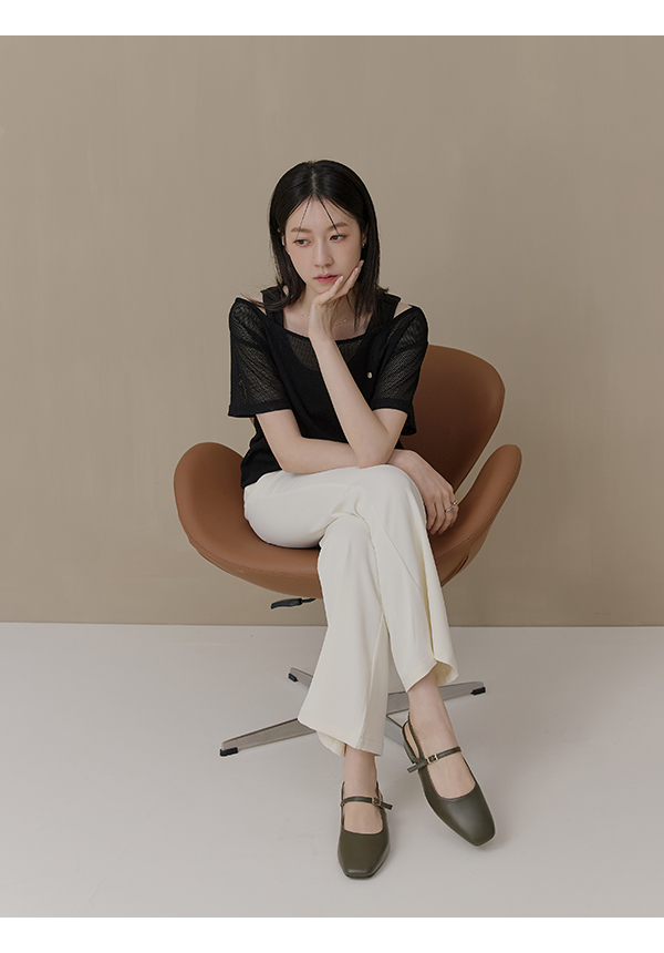 輕盈方頭4D氣墊後空低跟鞋 復古綠