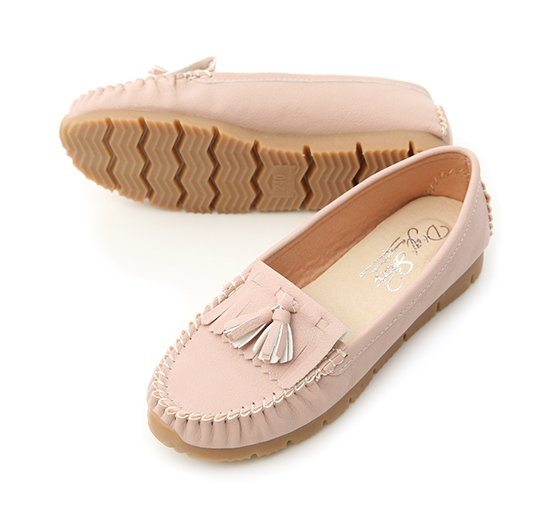 MIT Tassel and Fringe Detail Platform Moccasins Nude pink