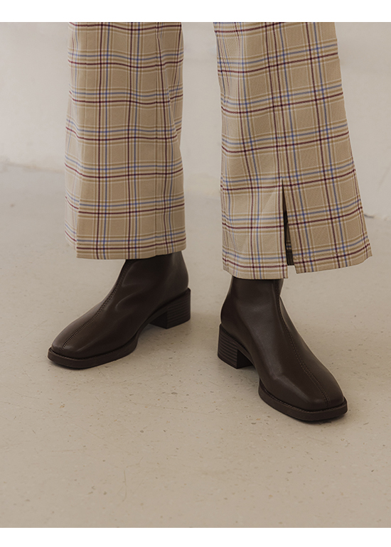 Square Toe Wooden Heel Sock Boots Dark Brown