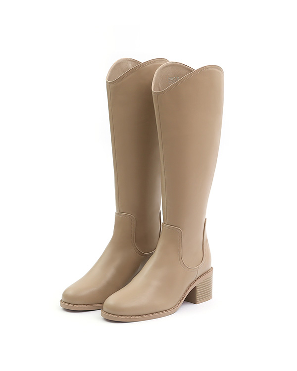 V-Cut Memory Foam Slim Long Boots Beige