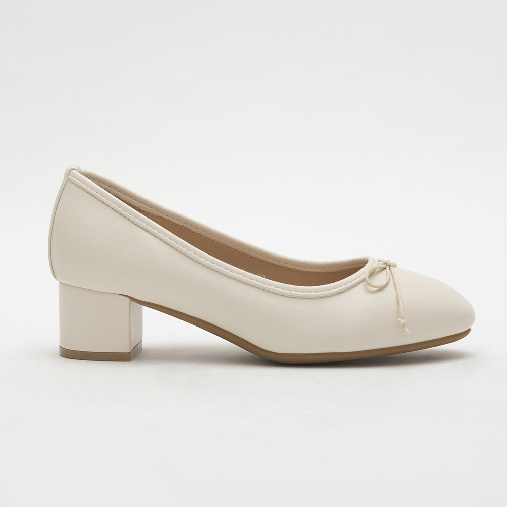 4D Cushioned Mid-Heel Ballets Shoes Beige