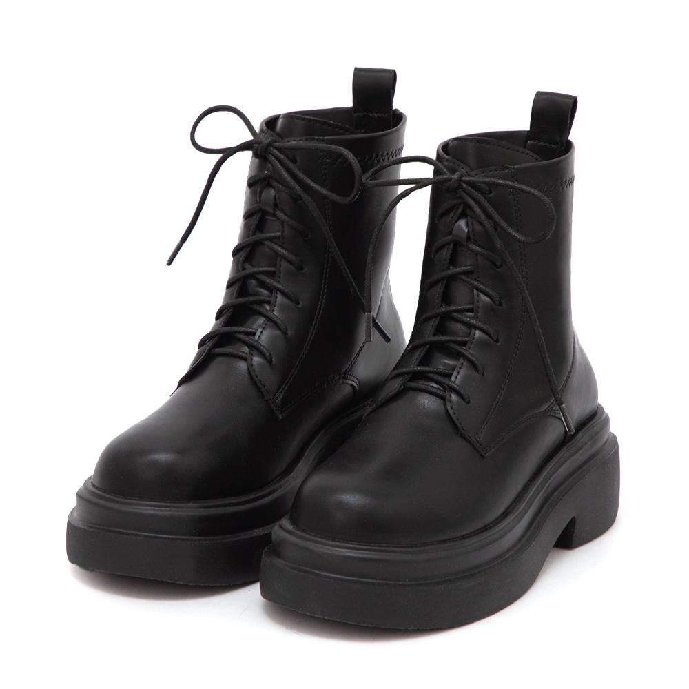 偶像學園輕量厚底綁帶短靴 黑色