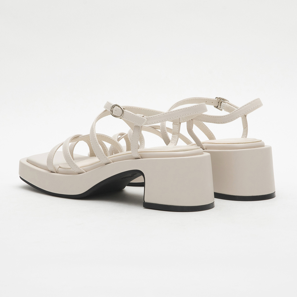 Multilayered Thin Strap Mid-Heel Sandals Beige