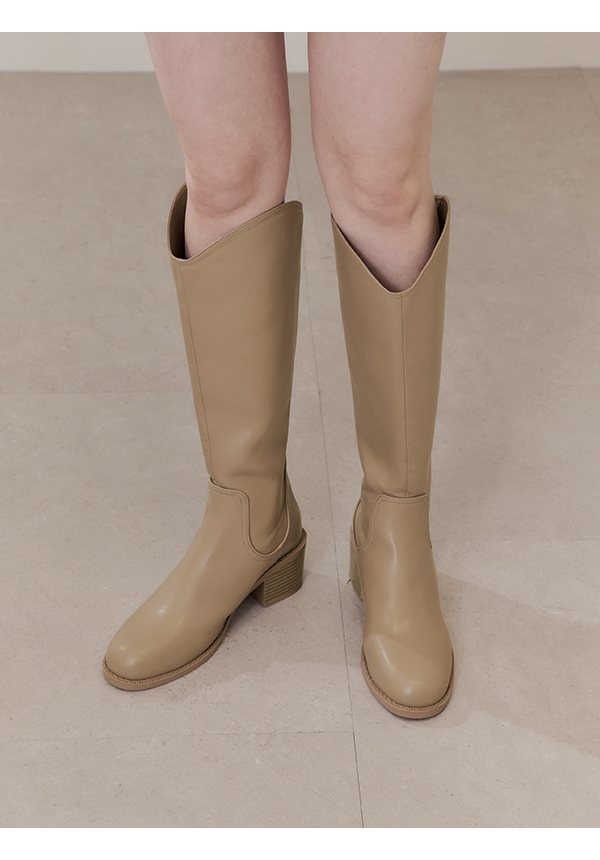 V-Cut Memory Foam Slim Long Boots Beige