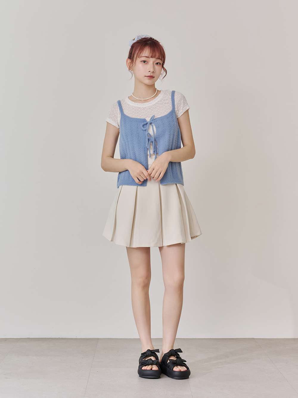 可愛雙蝴蝶結胖胖底氣墊拖鞋 黑