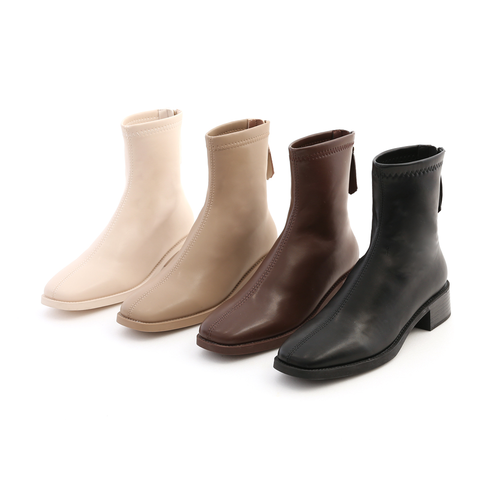 百搭時尚．中車線方頭木紋跟襪靴 奶茶杏