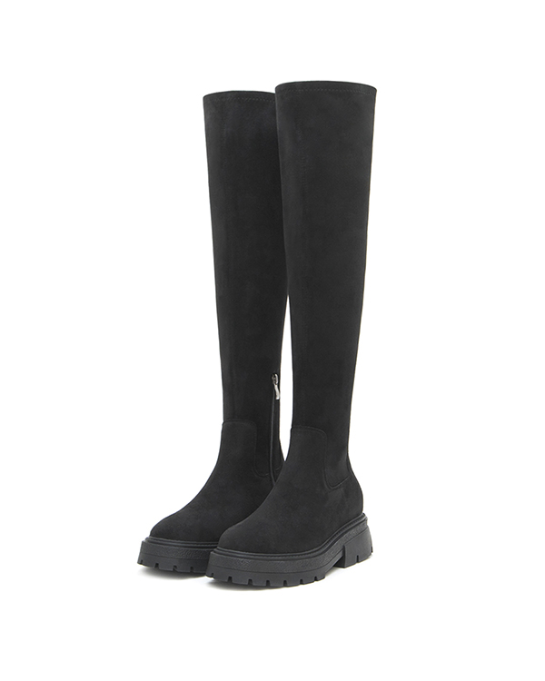 Slimming Solid Over-The-Knee Boots Textured black