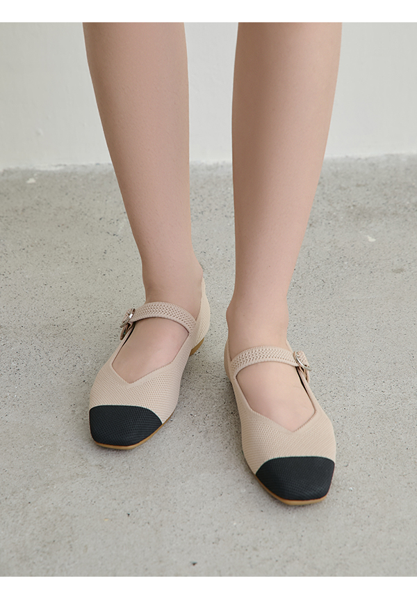 【3D零感雲織鞋】方頭瑪莉珍鞋 黑x米白