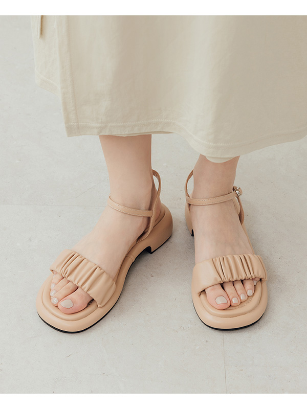 Marshmallow Single Strap Ruched Sandals Beige