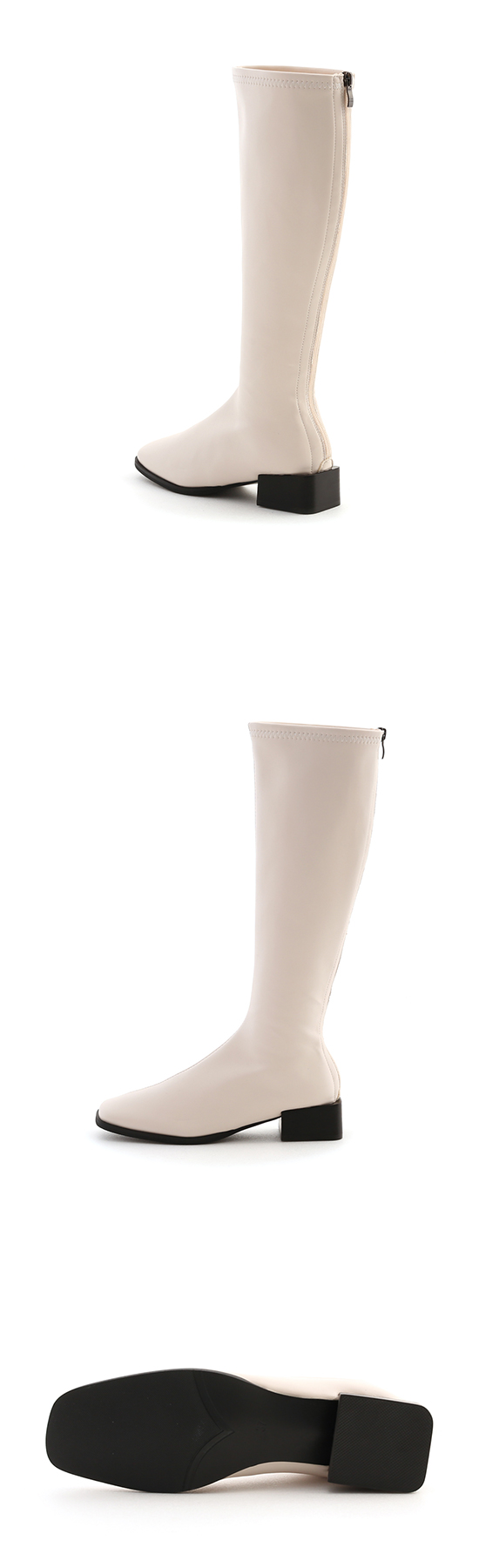 Square Toe Mid Heel Tall Boots French Vanilla White