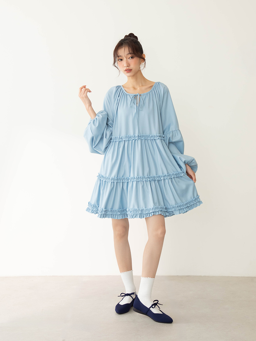 【3D零感雲織鞋】小桃莉綁帶圓尖頭娃娃鞋 午夜藍