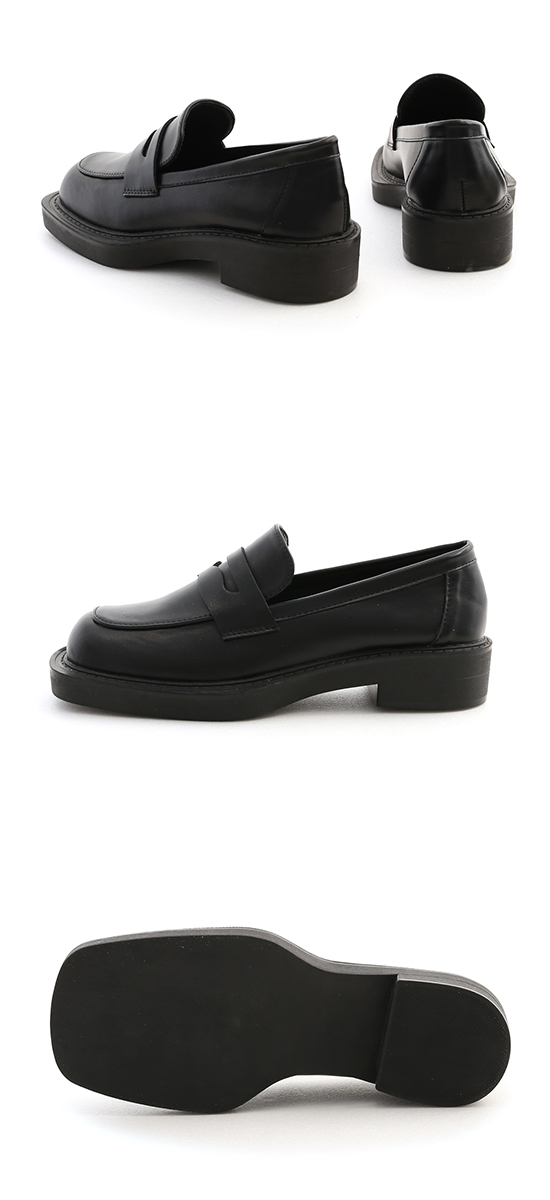 Retro Square Toe Padded Sole Loafers Black