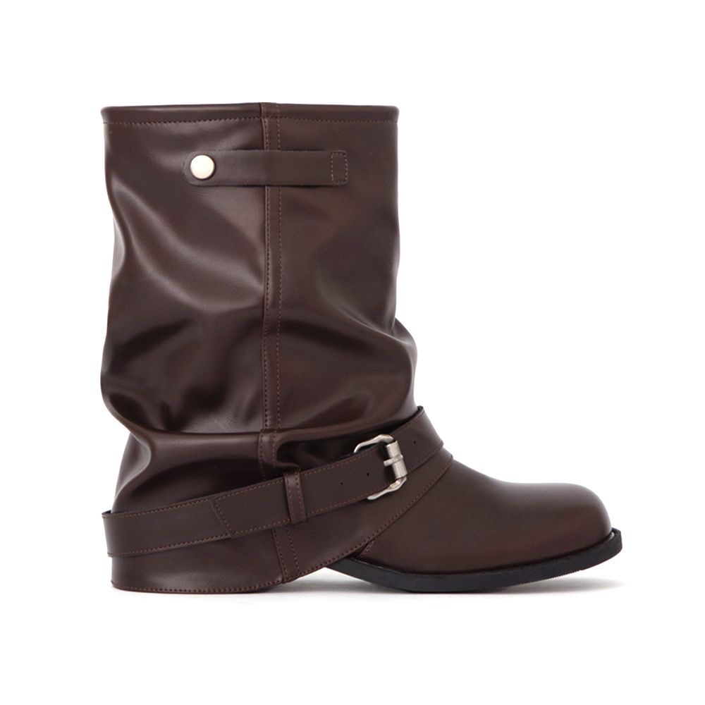 潮流對決釦環堆堆褲管短靴 咖啡色