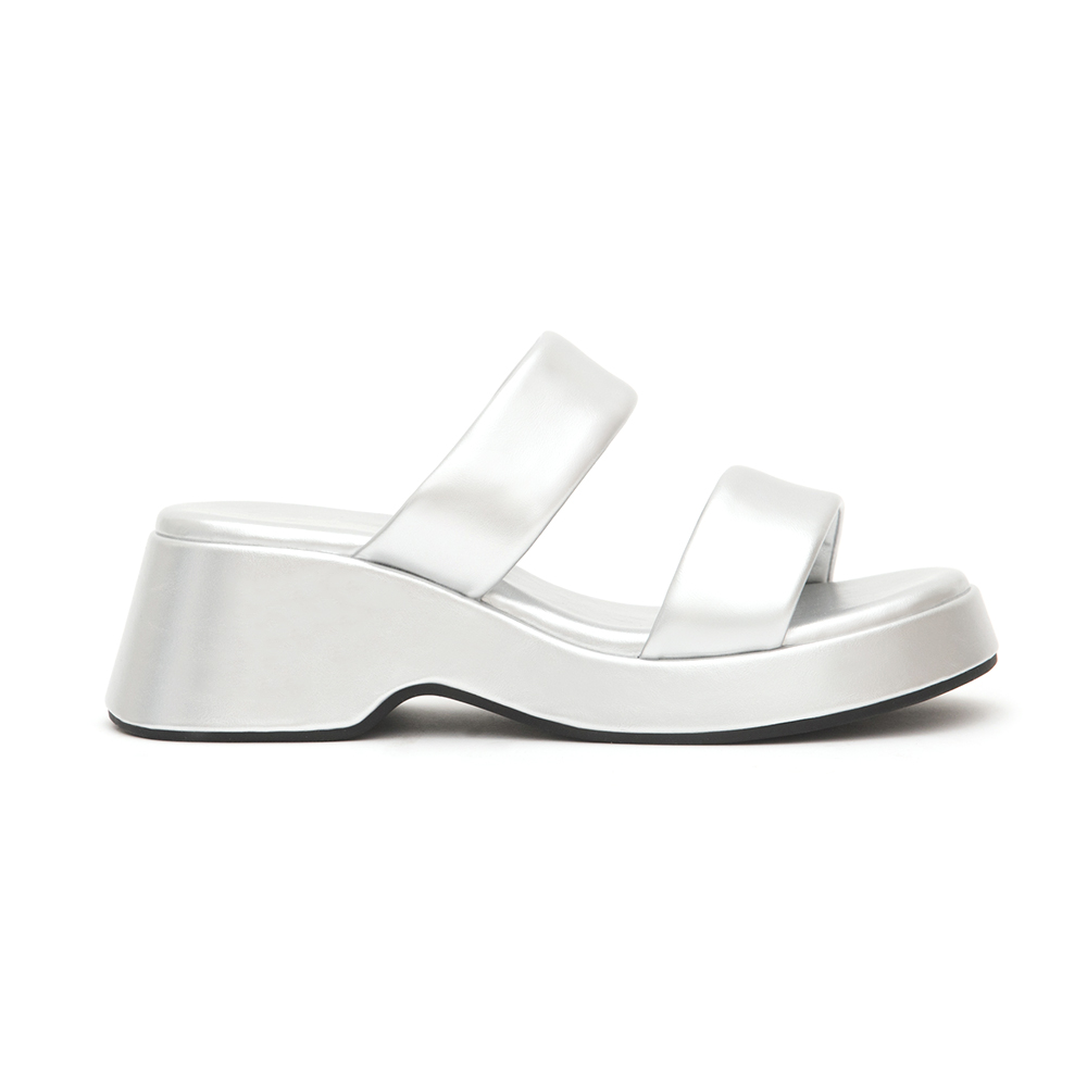 Double-Strap Platform Sandals Silver