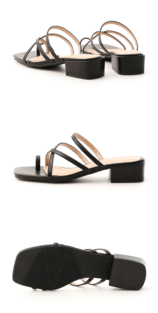 Cross Strap Low-Heel Sandals Black