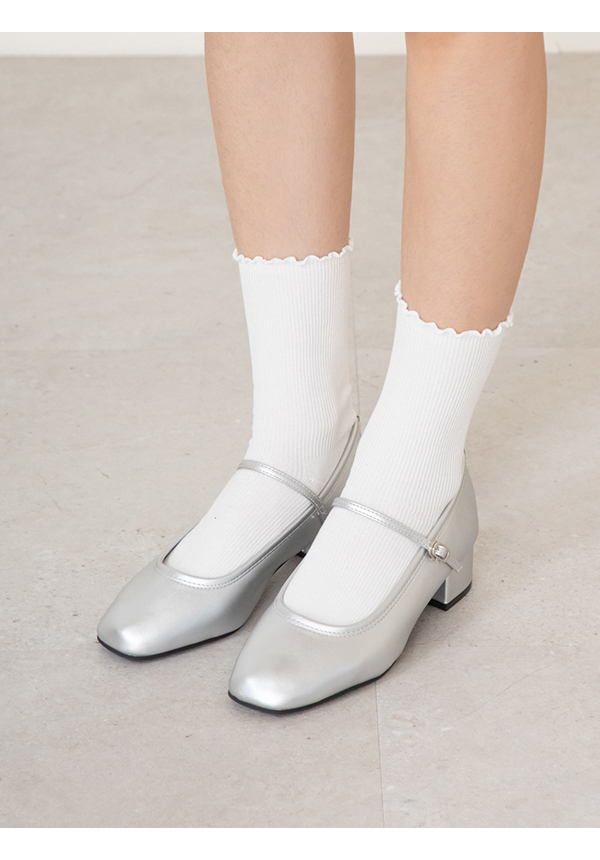 甜蜜蜜方頭氣質粗跟瑪莉珍鞋 銀色
