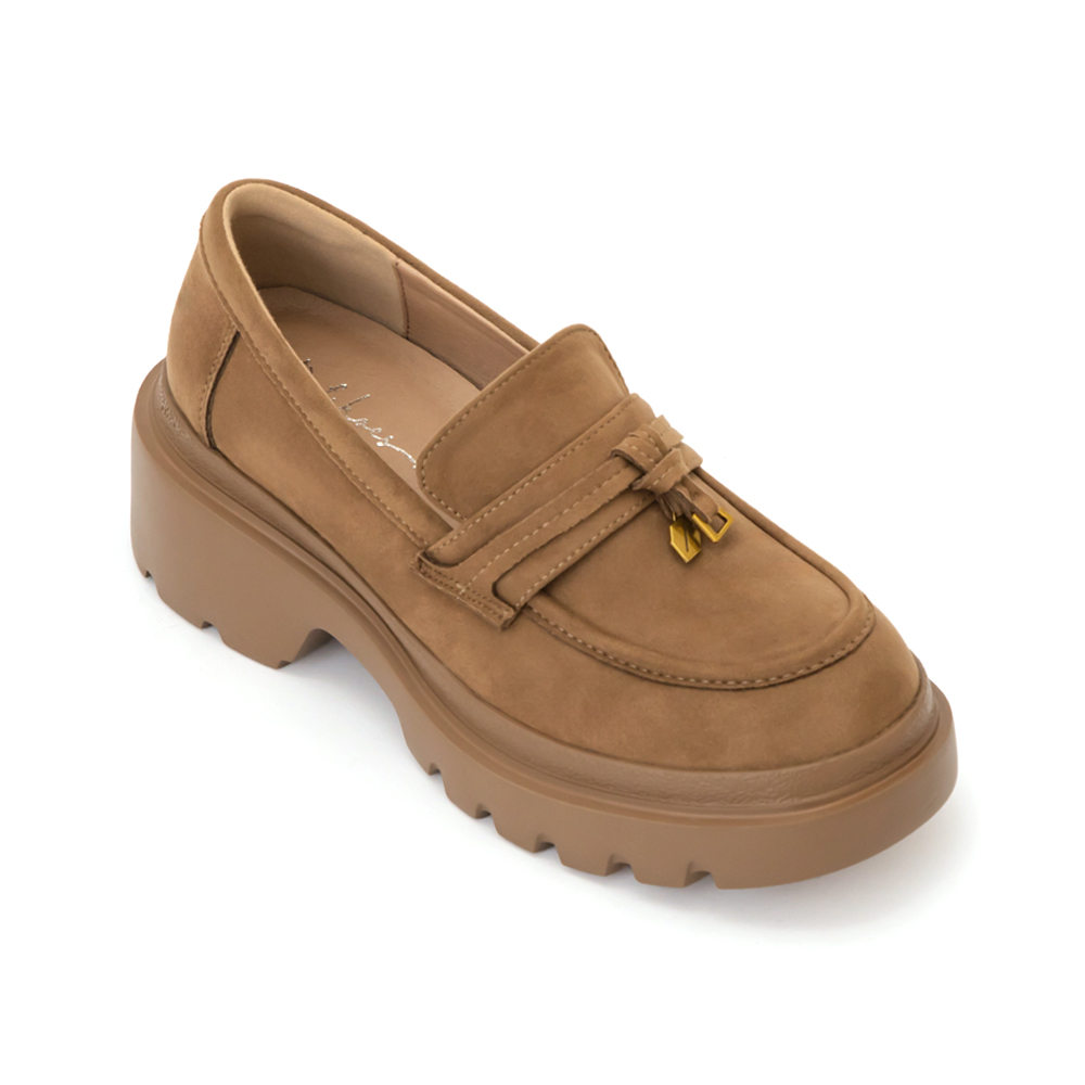 文創美感按摩鞋墊厚底樂福鞋 卡其色