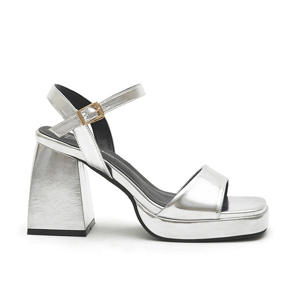 Single-Strap High-Heeled Platform Sandals Silver