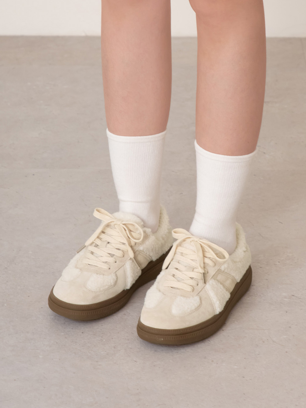 泰迪熊QQ毛加厚底德訓鞋 米白色