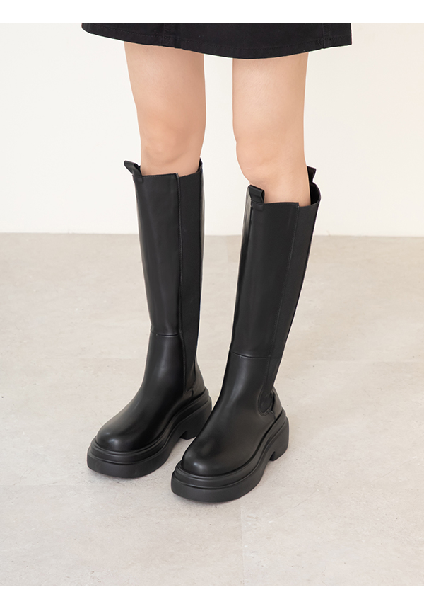 時尚型女輕量底切爾西長靴 黑色