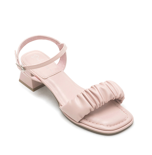 雲朵抓皺泡芙軟墊中跟涼鞋 草莓粉