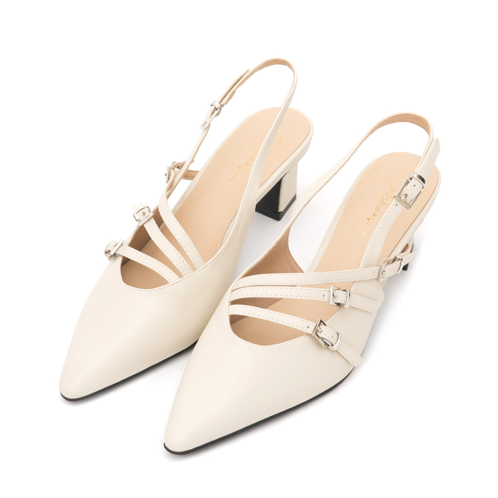 Three-Strap Pointed-Toe Slingback Heels 米