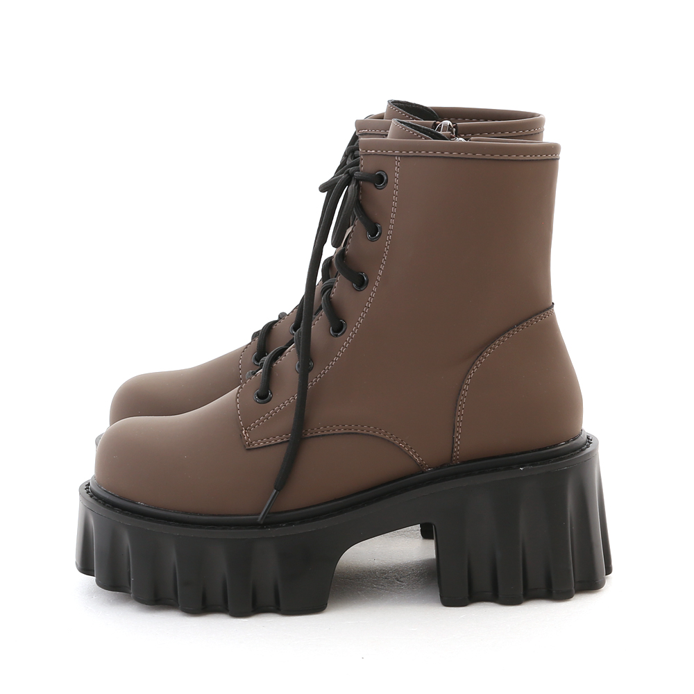 Zig-Zag Chunky Platform Lace-Up Boots Brown