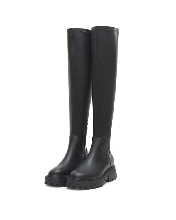 Slimming Solid Over-The-Knee Boots Black