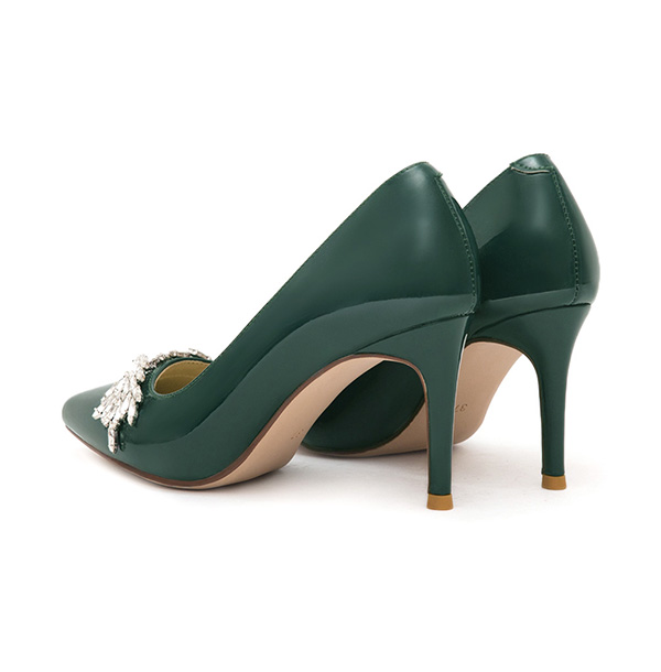 Glamour Gem-Embellished Patent Leather 8cm Heels Green