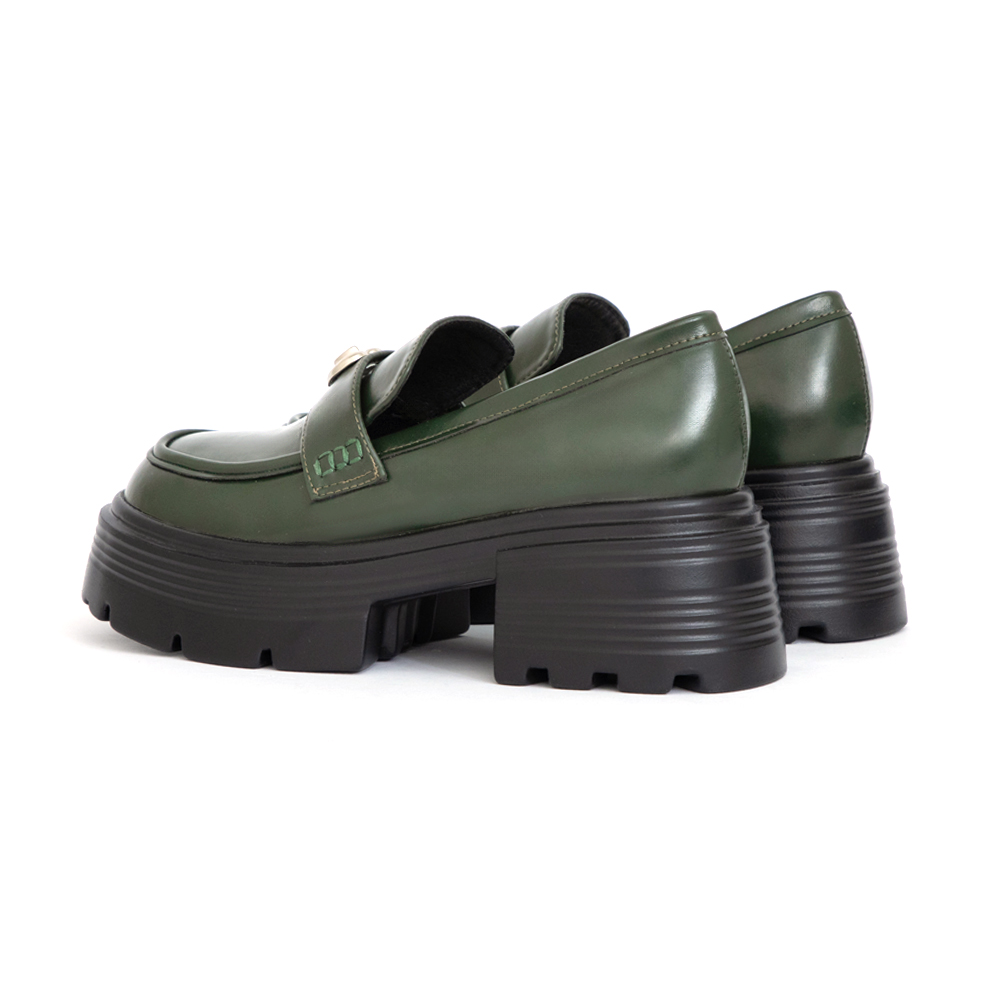 Love愛心釦飾厚底樂福鞋 綠色