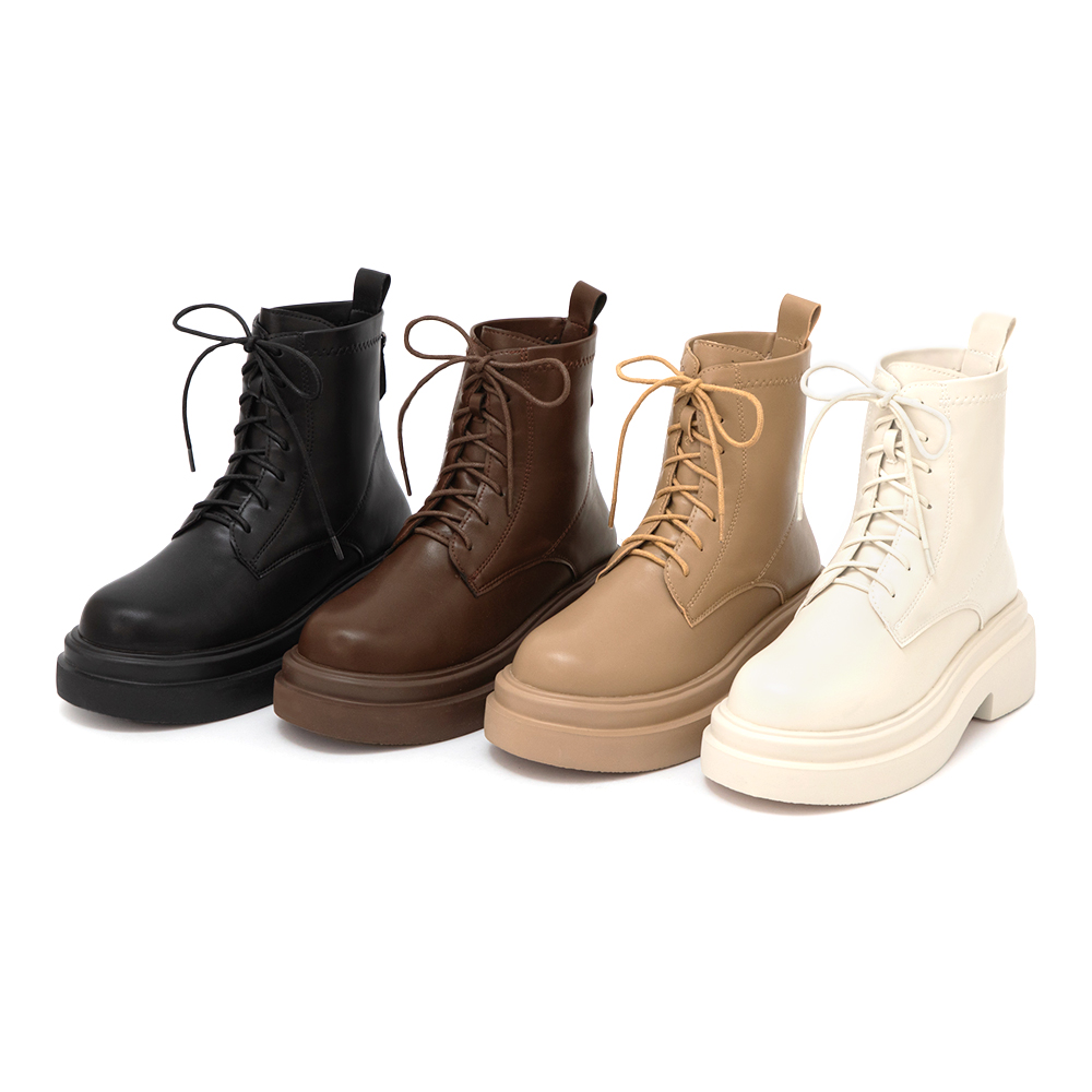 偶像學園輕量厚底綁帶短靴 杏色