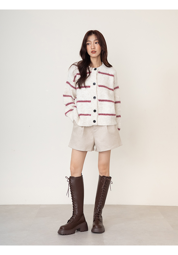 女團風輕量厚底綁帶長靴 咖啡色