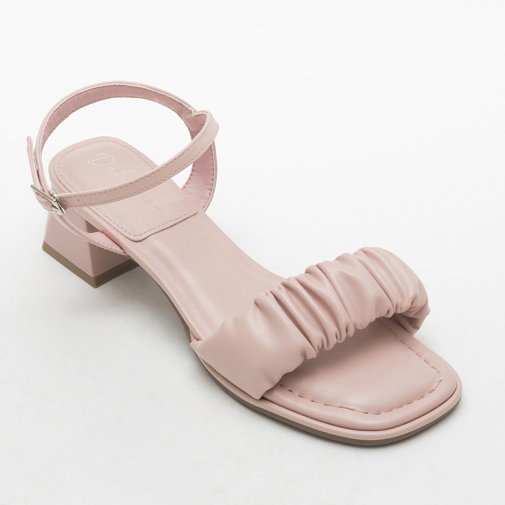 Ruched Puffy Cushioned Mid-Heel Sandals Pink