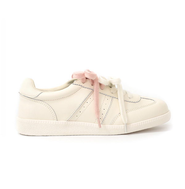 Two-Tone Laces Leather German Trainer Shoes Beige
