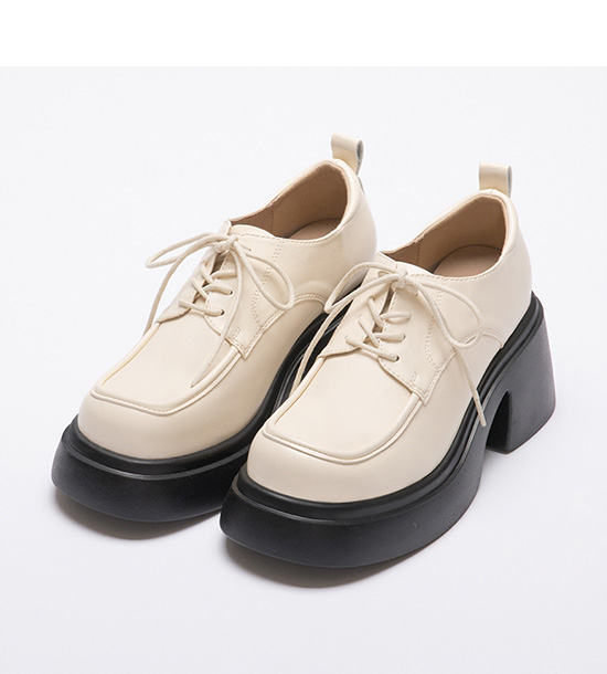 Lightweight Thick Sole Lace-Up-Up Derby Shoes Vanilla